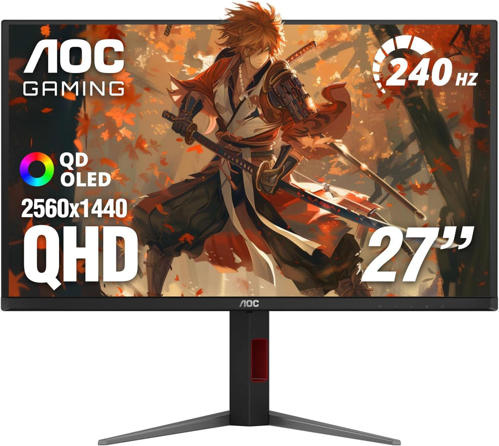 AOC 27 Inch OLED Gaming Monitor (QD-OLED), 1440p QHD 2560x1440, 240Hz, 0.03ms, HDMI 2.1, G-SYNC Compatible, HDR True Black, Height Adjustable Stand, USB Hub, Q27GAZDV
