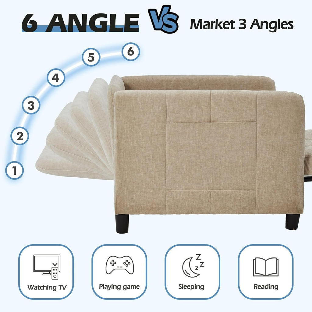 ZZW Sleeper Chair 84' Extra Long Convertible Chair Bed Upgraded 3-in-1 to 4-in-1 Pull Out Chair & Single Sofa Bed for Adult Sleeping Chairs for Living Room & Small Space