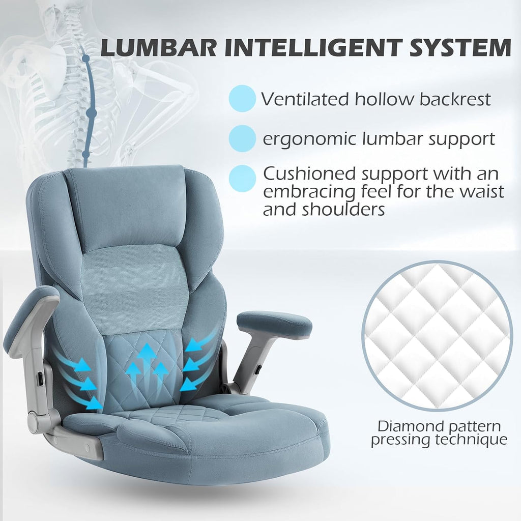 SEATZONE Home Office Desk Chairs with Wheels and Armrests Office Chair Comfortable Ergonomic Mesh with Velvet Executive Computer Chairs for Adults and Teens,Modern Blue Gray