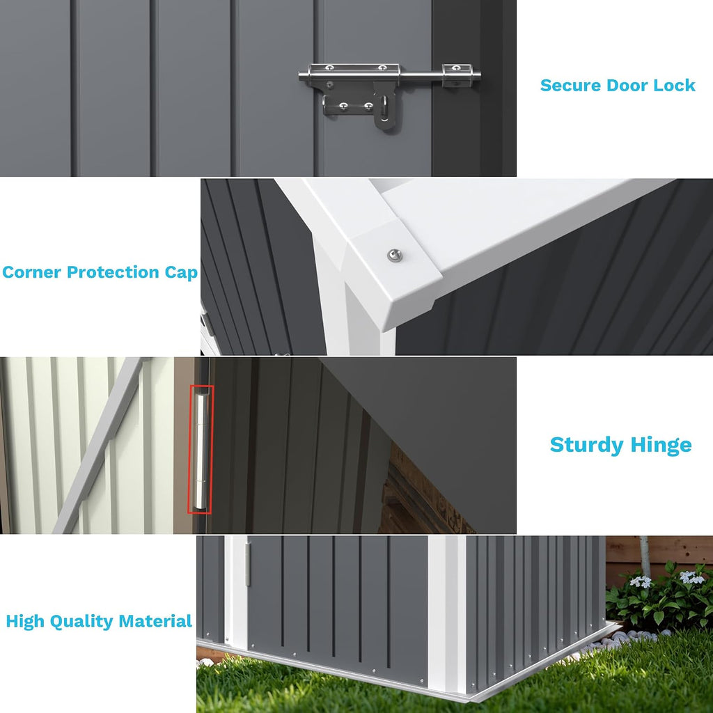 Greesum 5x3FT Outdoor Storage Shed, Utility Tool Shed Metal Storage Garden Shed with Door & Lock for Patio Storage, Gray
