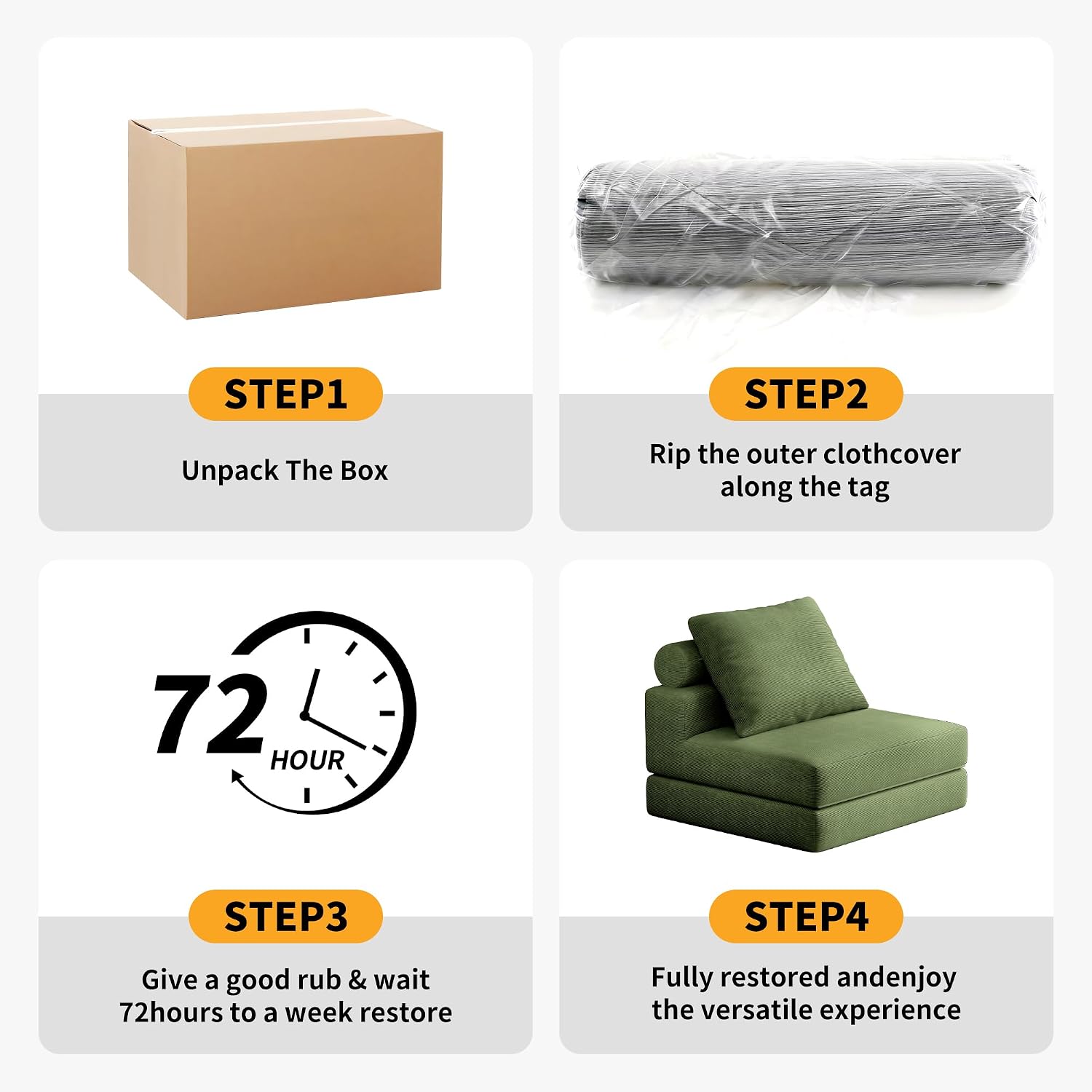 Folding Sofa Bed, 3-in-1 Convertible Sleeper Chair Bed with Pillows, Foldable Floor Couch with High-Density Foam, Futon Small Boneless Couch for Living Room Bedroom Lounge, Single, Green