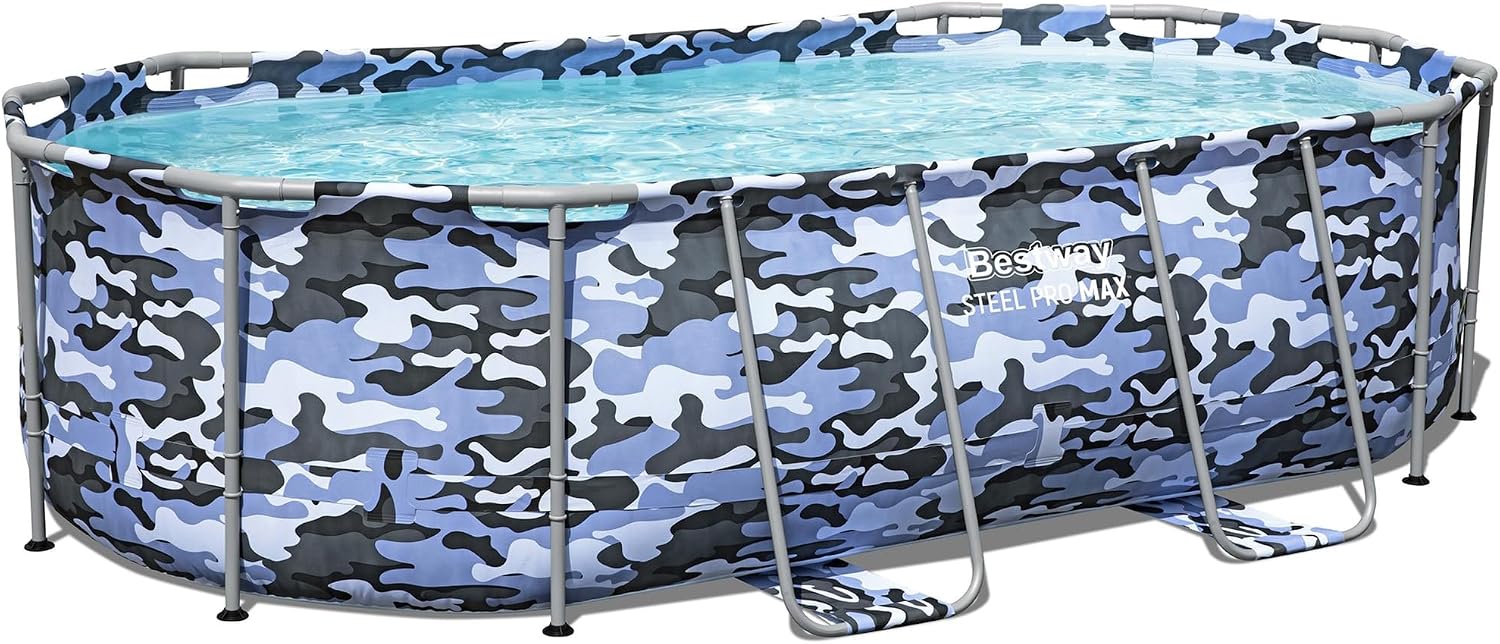 Bestway: Steel Pro Max - Oval Swimming Pool Set - 14' x 8'2' x 39.5, Blue Camo - Above Ground, Tritech Construction, Filter Pump, Ladder, 1,915 Gal.