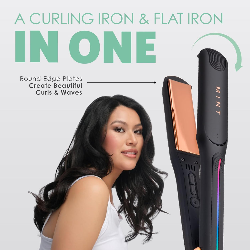 Professional Series MIRA Titanium Flat Iron Hair Straightener for Thick & Fine Hair | Powerful Single-Pass Straightening | Straightener & Curling Iron in One | 1 1/4 Inch Wide Flat Iron by MINT