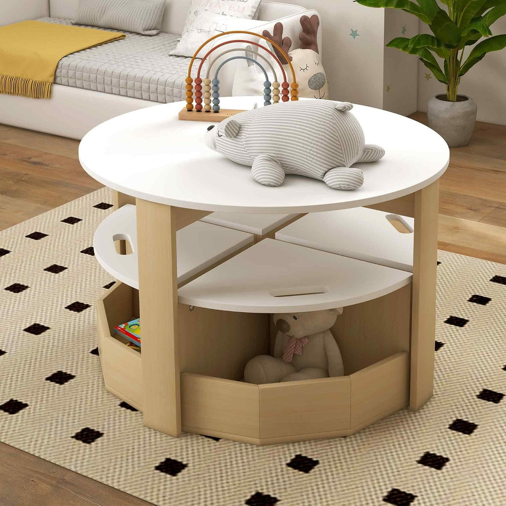 Qaba Toddler Table and Chairs Set, 5 Pieces Round Kids Activity Table with Storage for Play, Art, Craft, Drawing, Playroom, Classroom, Nursery, White