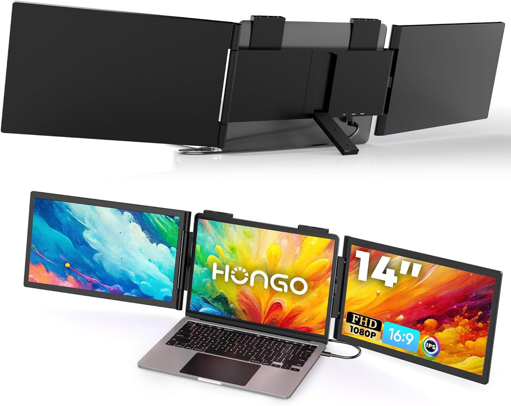 HONGO Laptop Screen Extender -Portable Monitor with Dual Screen 14' -Laptop Monitor Extender Compatible with Windows Mac for Travel Work Fits 14'-16' Laptops