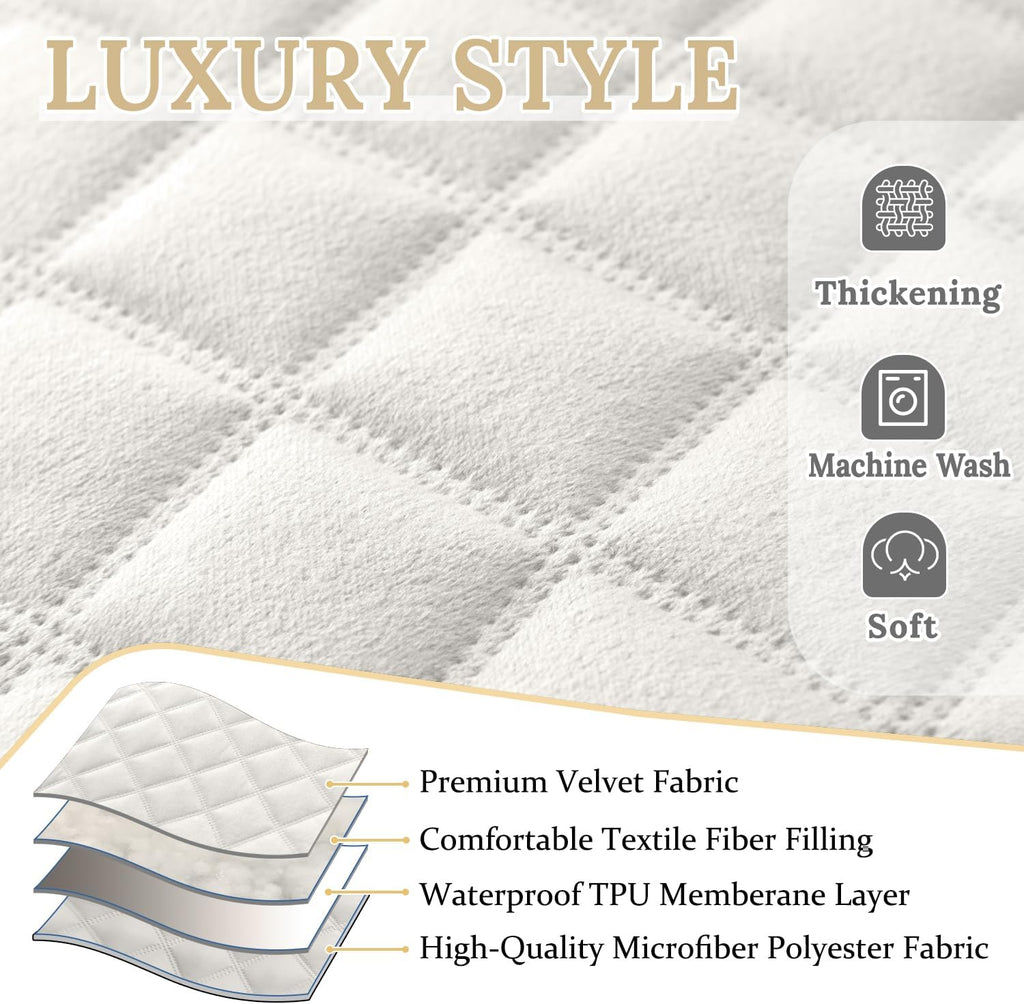 HDCAXKJ 100% Waterproof Velvet Recliner Sectional Couch Covers L Shaped Corner Reclining Sofa Cover Washable Thick Non Slip Sectional Slipcover with Pockets (5 Seat Recliner Couch, Ivory)