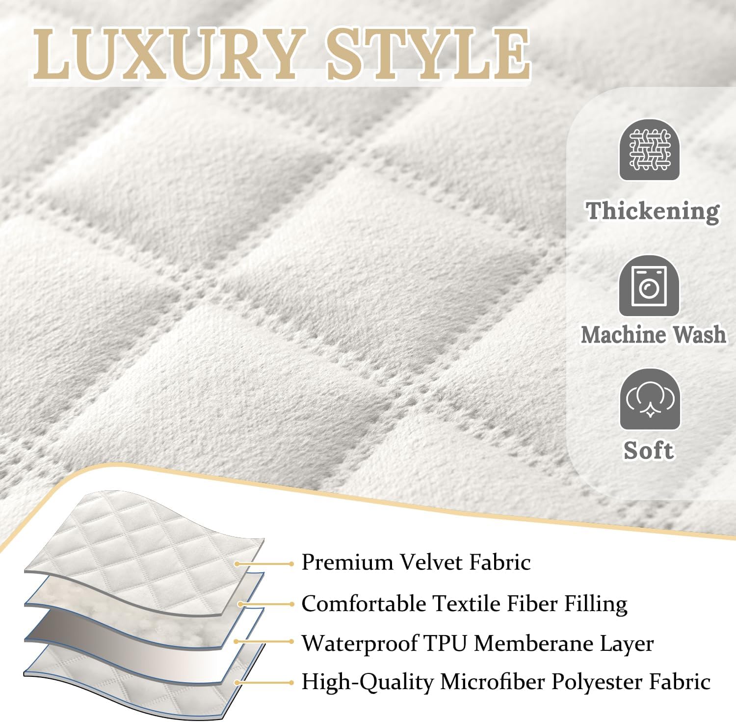 HDCAXKJ 100% Waterproof Velvet Recliner Sectional Couch Covers L Shaped Corner Reclining Sofa Cover Washable Thick Non Slip Sectional Slipcover with Pockets (5 Seat Recliner Couch, Ivory)