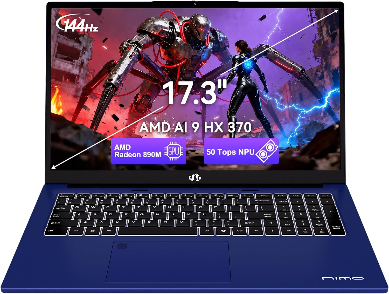 NIMO 17.3' AI Laptop, AMD Ryzen AI 9 HX 370(50 Tops NPU), Radeon 890M, 64GB RAM 4TB SSD, DDR5, 144Hz, PD 100W USB-C 4.0, Copilot+ PC AI Laptop with Wi-Fi 6E for Working Business Student