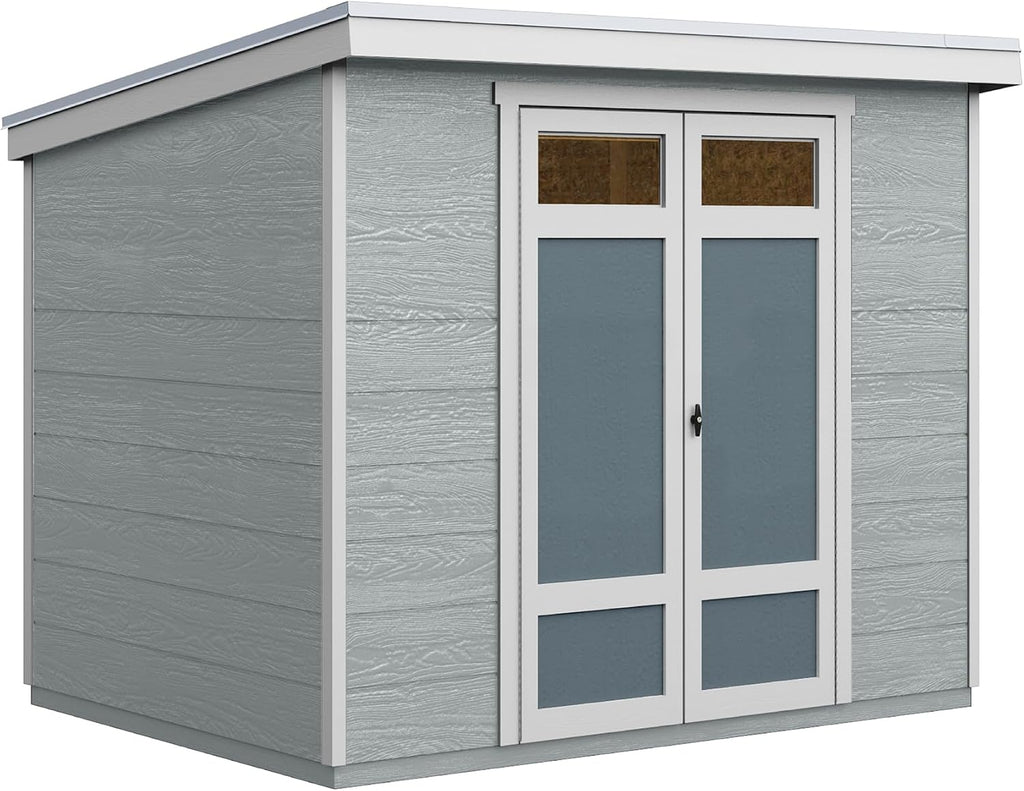 Handy Home Products Highland 8x6 Modern Wooden Storage Shed with Floor Kit and Palram roof- Does not Include Paint
