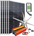 1000 Watt 12 Volt Wind Solar Kit with 400W Wind Turbine Generator + 600W Monocrystalline Solar Panel + Hybrid Charge Controller + 1000W Peak 2000W Power Inverter