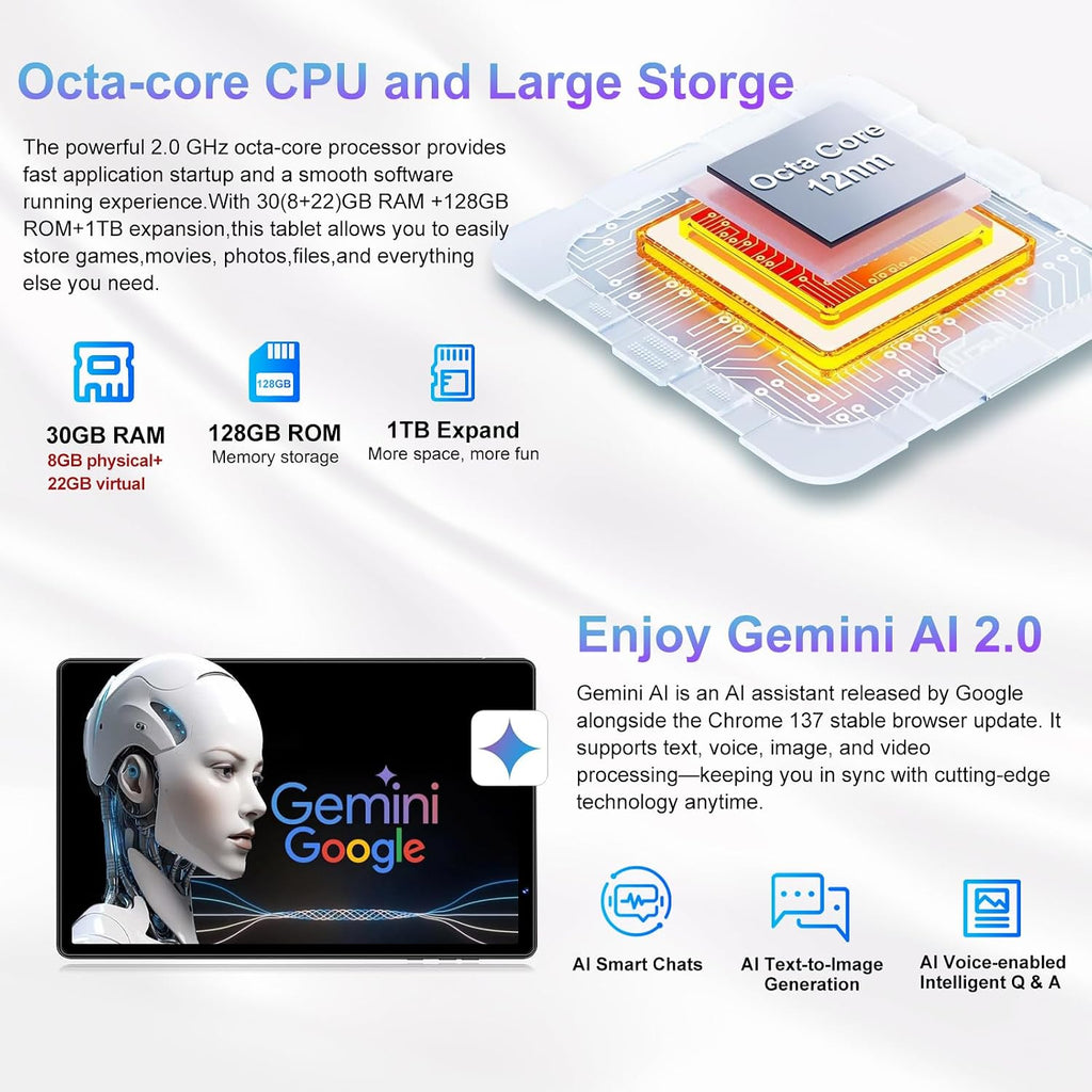 2026 Tablet 10 inch Android 15 Tablets 30GB RAM 128GB ROM 1TB Expand, 8000mAh Octa-Core Tablet with Drop-proof Case, Gemini AI, HD IPS Display, GPS, 5G WIFI, Split-screen, Widevine L1 -Metal Rose Red