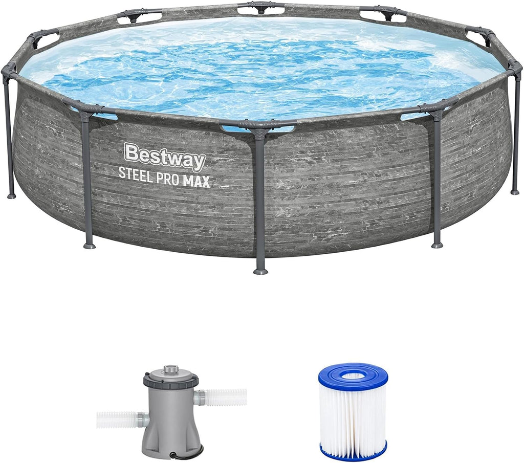 Bestway Steel Pro MAX 10' x 30' Above Ground Pool, Round Metal Frame Outdoor Swimming Pool Set with Filter Pump, Stacked Stone Print