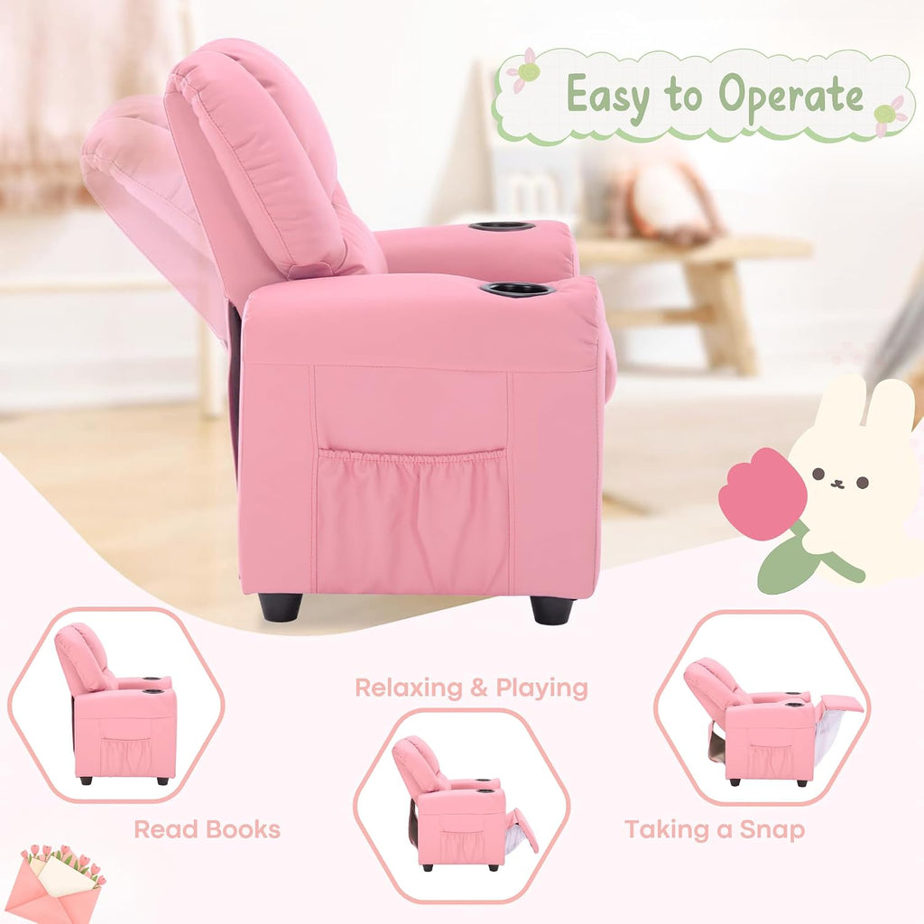 Candy Kids Reclining Chair Leather Recliner Sofa Push Back Toddler Youth Children Child Ages 1-6