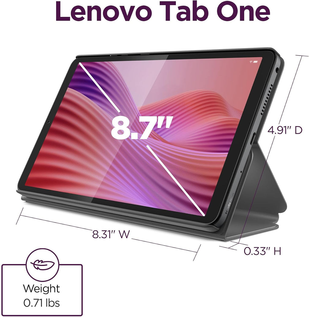 Lenovo Tab One - Lightweight Tablet - up to 12.5 Hours of YouTube Streaming - 8.7' HD Display - 4 GB Memory - 64 GB Storage - MediaTek Helio G85 - Includes Folio Case