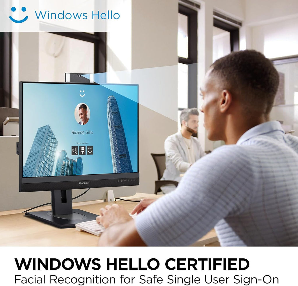 ViewSonic VG2457V 24 Inch 1080p Docking Monitor, IPS with Windows Hello IR Webcam Compatibility for Smooth Video Conferencing, Advanced Ergonomics, 90W USB-C, RJ45, HDMI, and DisplayPort Inputs