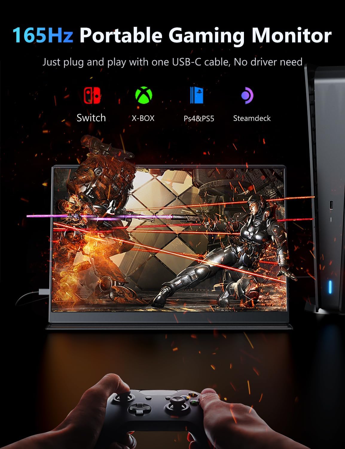 MAGICRAVEN 165Hz Portable Gaming Monitor, 16' 1920x1200 500 Nits Laptop Monitor, Second Computer Display with Speakers, Dual Screen Travel Monitor for PC Phone PS5/4 Xbox Switch