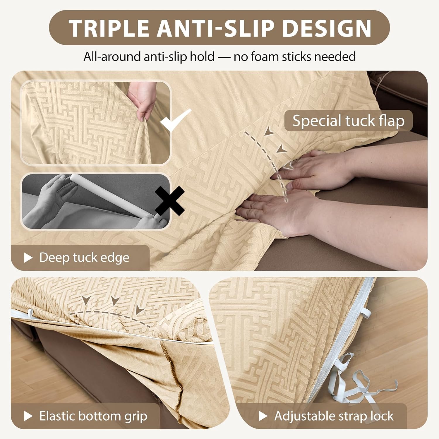 Sectional Couch Covers L Shape Sofa Cover 1-Piece Stretch Corner Couch Covers Non Slip Washable Sofa Slipcovers Soft Fleece Furniture Protector for Dogs Pet (X-Large, Beige)