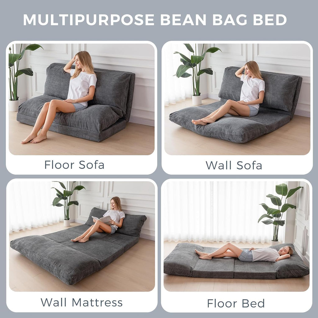 MAXYOYO Folding Sofa Bed, Extra Thick and Long Floor Sofa Convertible Sleeper Chair with Washable Cover, Floor Couch Lounge Bean Bag Bed for Living Room, Dark Grey, 39x95 Inch