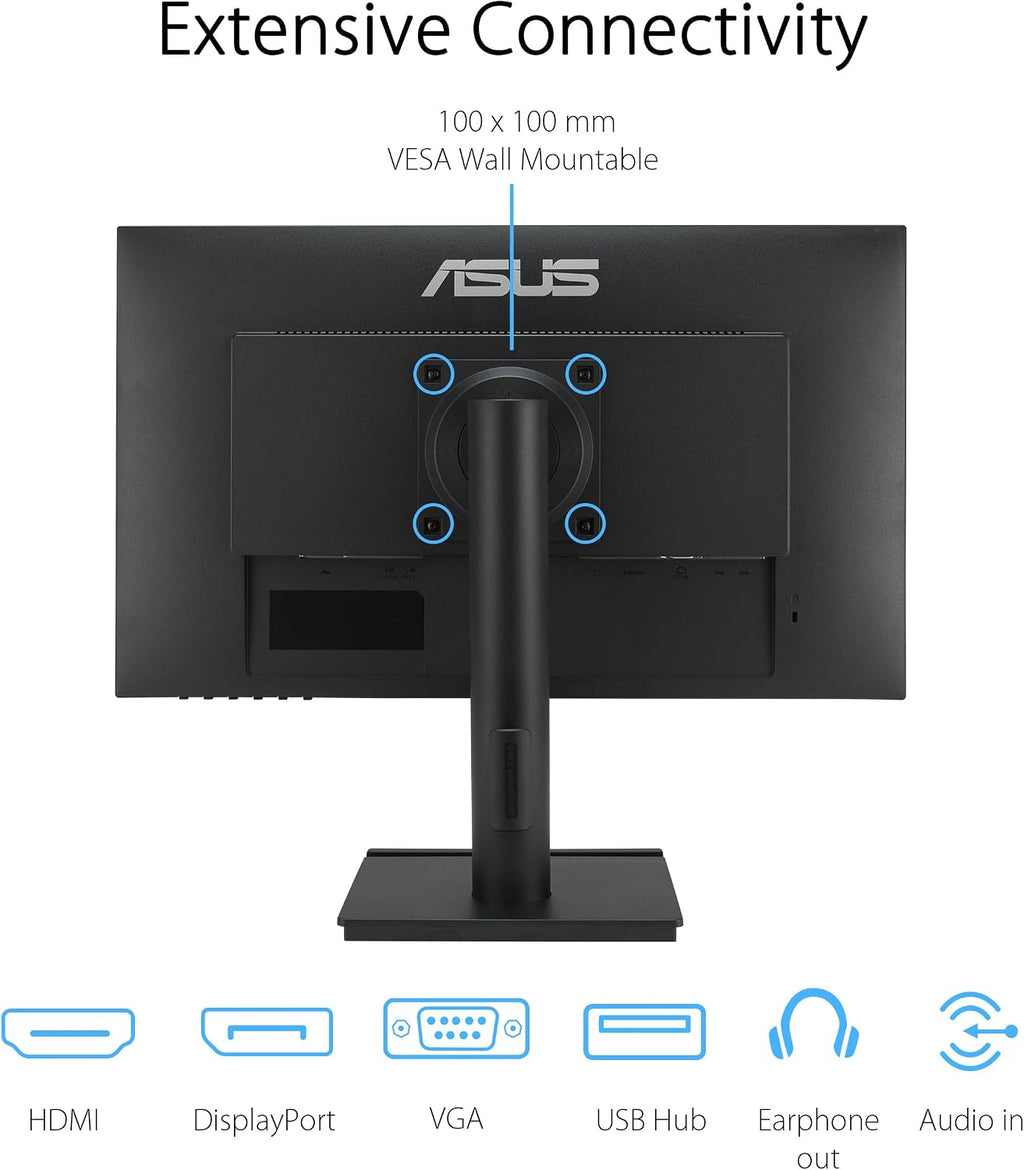 ASUS 24' 1080P Business Monitor (VA24DQFS) - IPS, 100Hz, 1ms, Adaptive-Sync, HDMI, DisplayPort, VGA, for Working and Gaming, Ergo Design, Blue Light Filter, Flicker Free, 3 yr Warranty TAA Compliant