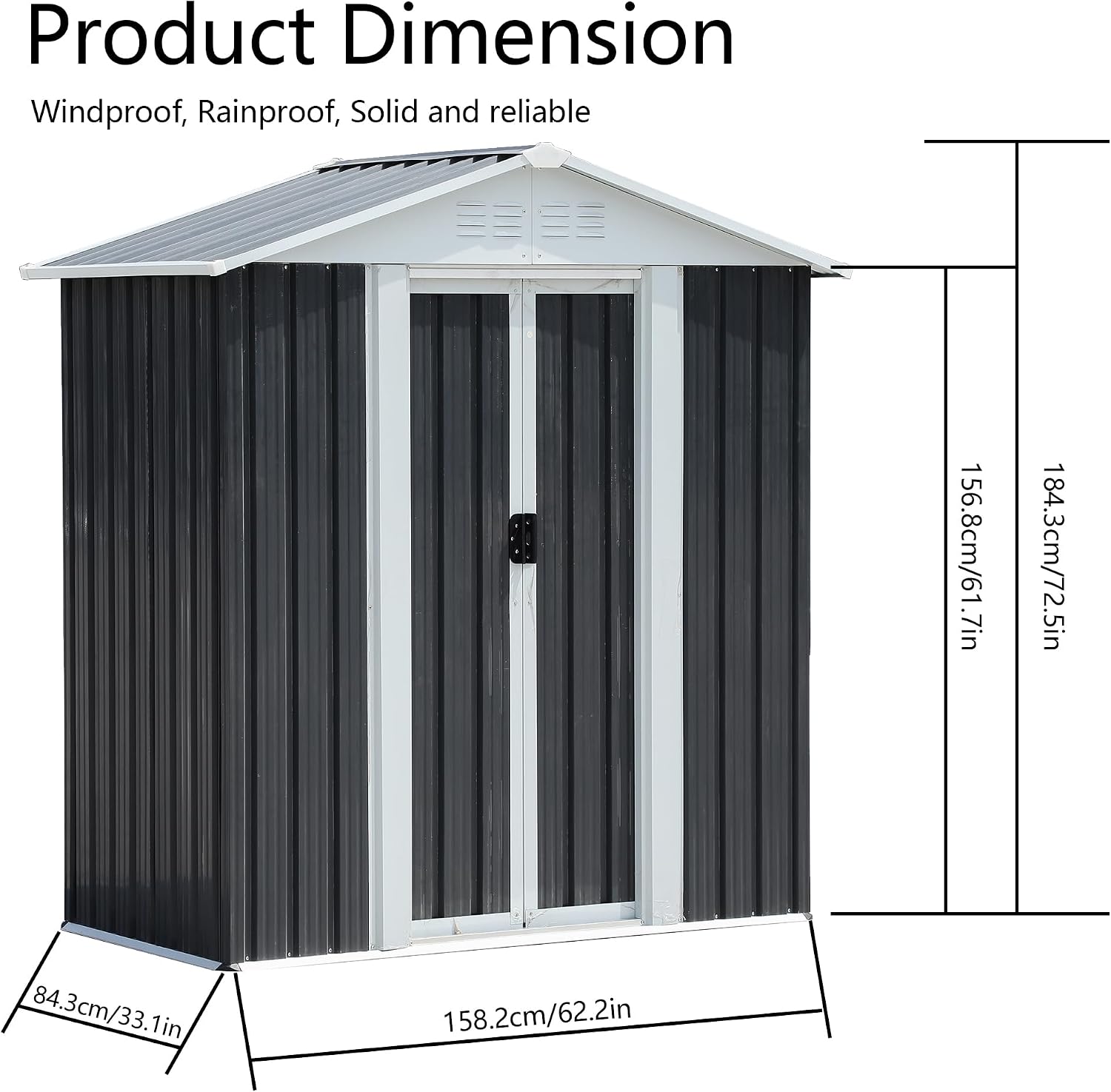 KEIKI 5x3FT Outdoor Storage Shed, Heavy-Duty Metal Storage Shed with Floor & Lockable Sliding Doors, Waterproof Tool Sheds for Garden, Backyard, Patio, Lawn