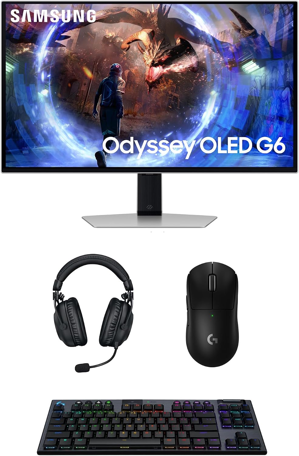 Samsung LS27DG602SNXZA 27' G60SD Odyssey OLED QHD 360Hz Gaming Monitor with PRO-X-2-LIGHTSPEED Headset, G915 Keyboard, and PRO-X-2-SUPERLIGHT Mouse (2024)