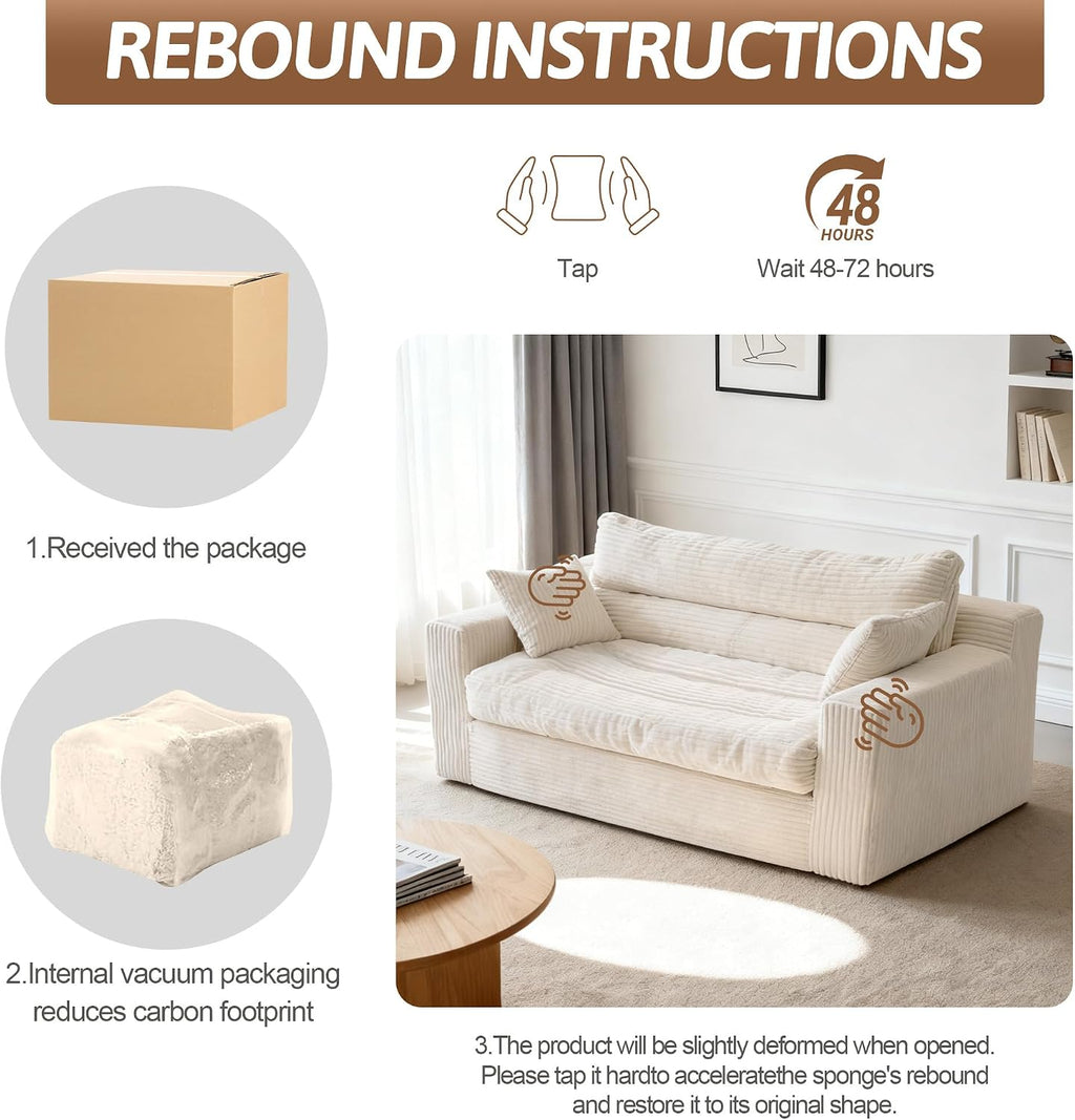 Convertible Sofa Bed, Pull Out Boneless Couch Loveseat Floor Sofa Bed with Pillows, 2-Seater Folding Sofa Loveseat Boneless Couch for Living Room, Bedroom, Apartment, Office (Beige)