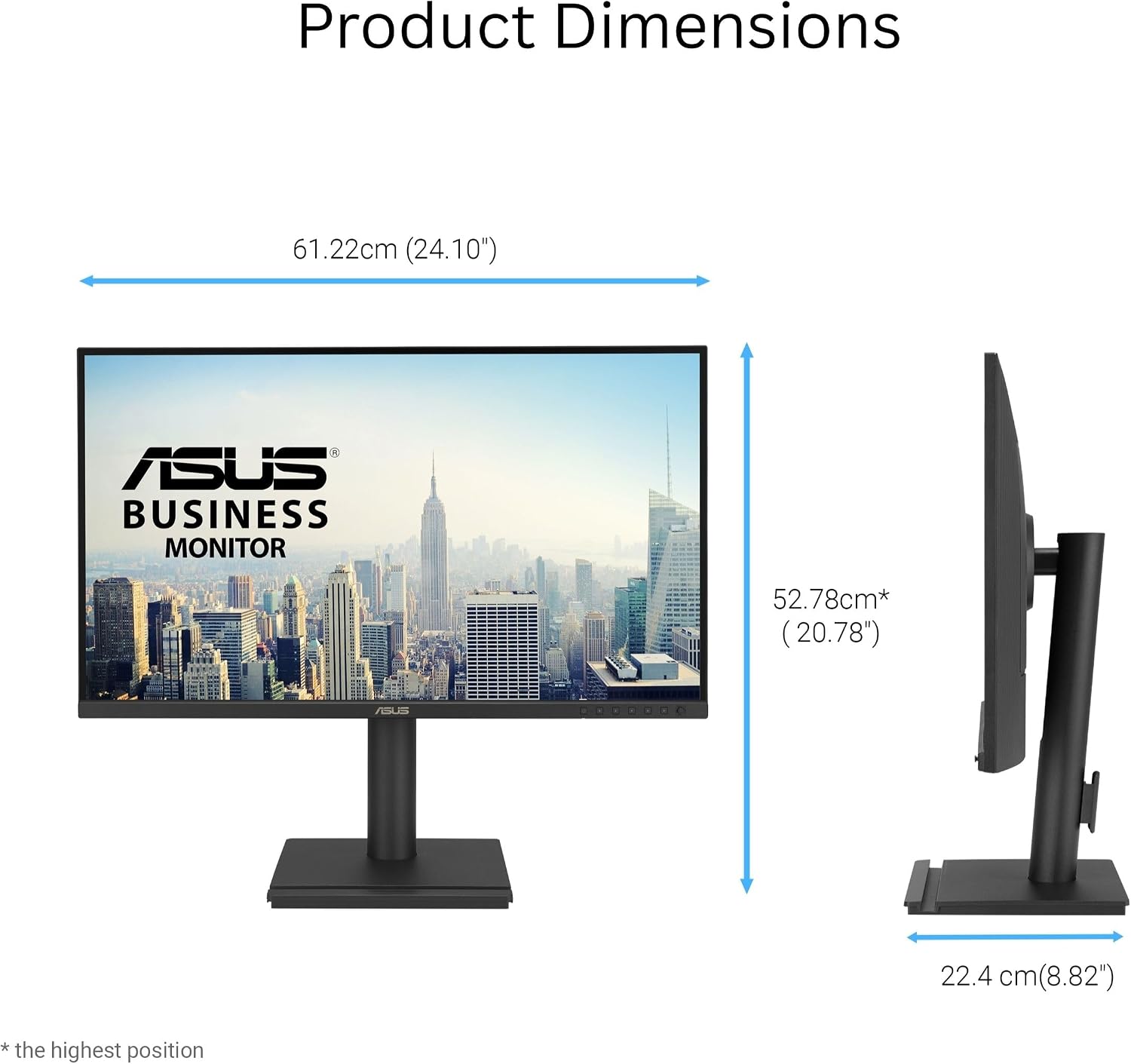 ASUS 27' 1440P Business Monitor (BE27AQG) - QHD (2560x1440), IPS, 120Hz, Ergonomic Design, Speakers, Height Adjustable, Power Sync, Eye Care, VESA Wall Mountable, 3 yr Warranty TAA Compliant
