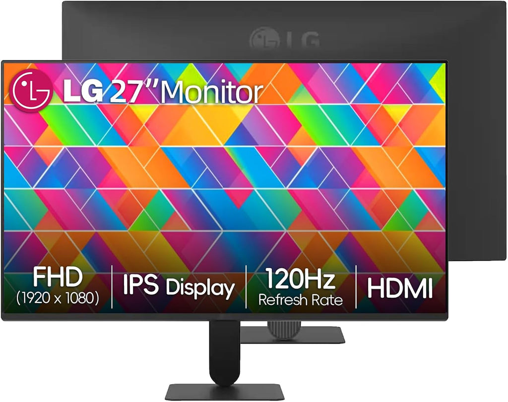 LG 27 inch FHD IPS Monitor, 120Hz, 99% sRGB, 1ms MBR, HDR10, Dynamic Action Sync, Black Stabilizer, HDMI, 3-Side Virtually Borderless Design, Tilt Adjustable, for Office & Gaming