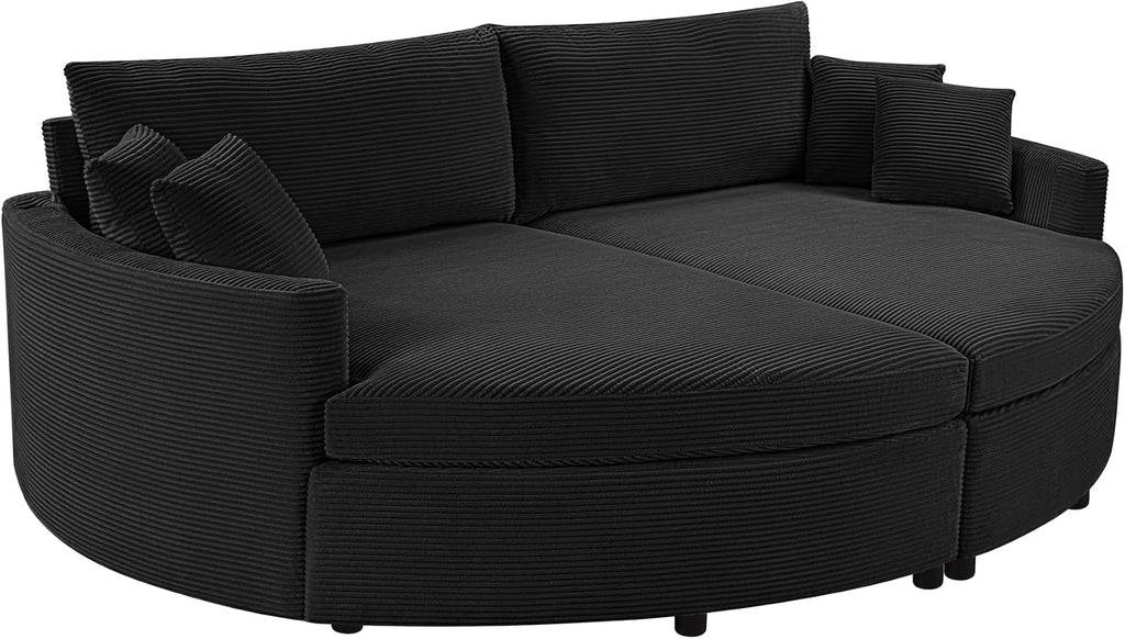 Merax 102.3' Oversized Double Chaise Lounge Indoor, Comfy Corduroy Upholstered Loveseat Sleeper Sofa Bed, Deep Seat Cloud Couch with USB Ports and Throw Pillows for Living Room, Black