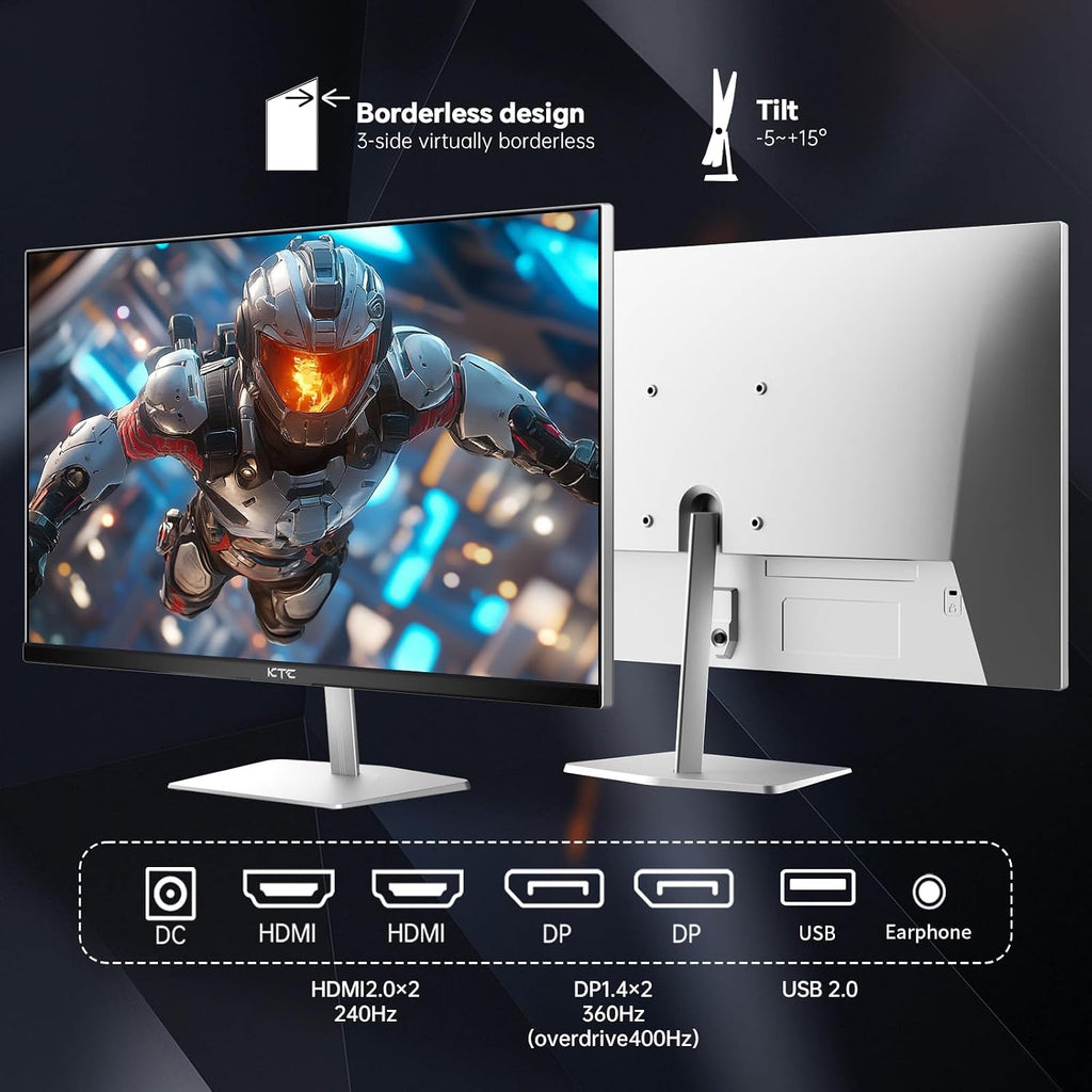 KTC 24.5 Inch 400Hz Gaming Monitor, FHD 1080P 240Hz Computer Monitor, Fast IPS, FreeSync/G-Sync Compatible, HDR400, DisplayPort x2 HDMI x2, VESA, Tilt Adjustable,H25X7 (Renewed)