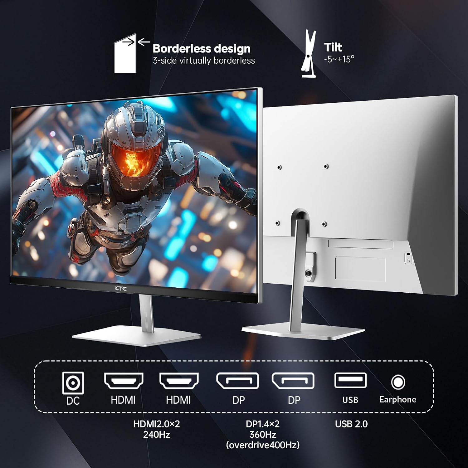 KTC 24.5 Inch 400Hz Gaming Monitor, FHD 1080P 240Hz Computer Monitor, Fast IPS, FreeSync/G-Sync Compatible, HDR400, DisplayPort x2 HDMI x2, VESA, Tilt Adjustable,H25X7 (Renewed)
