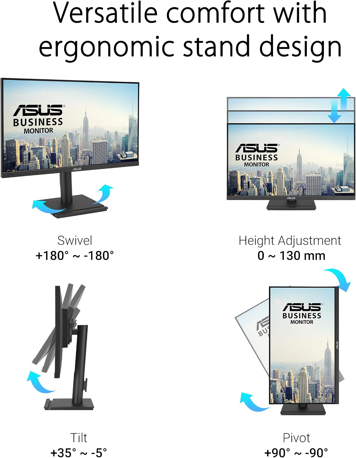 ASUS 24' 1080P Business Monitor (VA24DQFS) - IPS, 100Hz, 1ms, Adaptive-Sync, HDMI, DisplayPort, VGA, for Working and Gaming, Ergo Design, Blue Light Filter, Flicker Free, 3 yr Warranty TAA Compliant