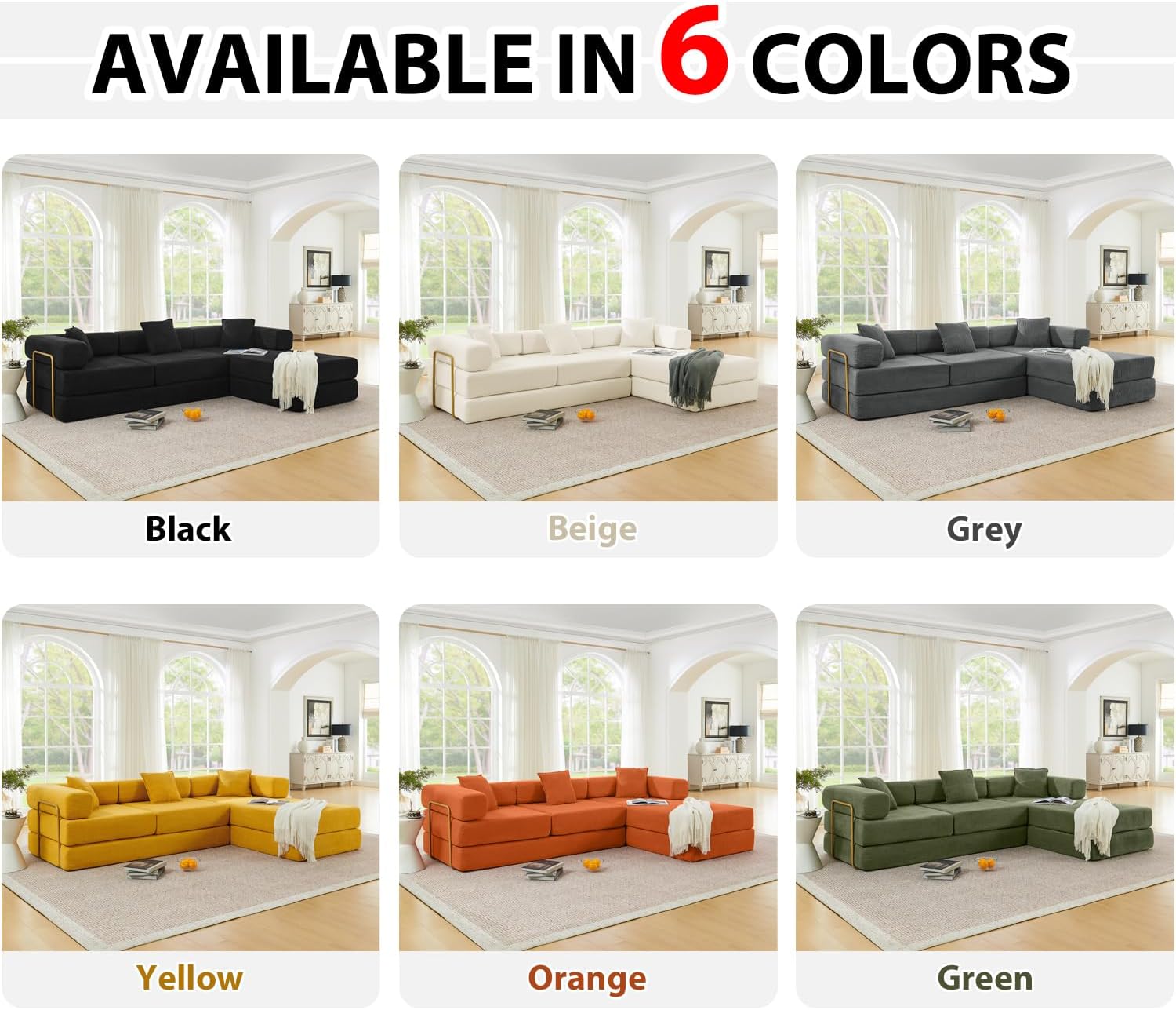 HANXIN 108' Modular Sectional Sofa, Futon Convertible Sofa Bed,Oversized Corduroy Boneless Couch for Living Room,Floor Loveseat Sleeper with Pull Out Bed,Free Combination,No Assembly Required (Beige)