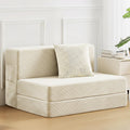 JKMAX Twin Size Folding Sofa Bed - 4 in 1 Convertible Sleeper Chair with Pillow - High Density Memory Foam Futon Couch - Foldable Bed for Living Room Bedroom (Beige)