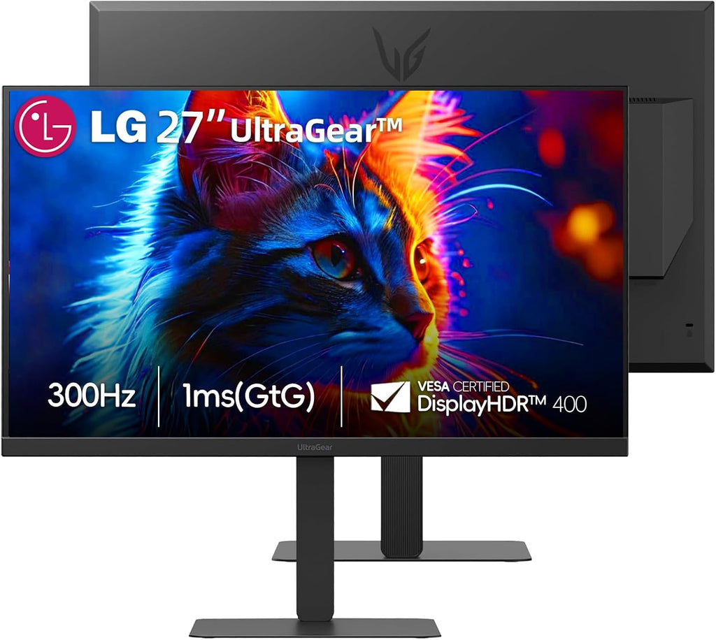 LG 27' Ultragear QHD Gaming Monitor, 300Hz, 1ms, NVIDIA G-Sync, AMD FreeSync Premium, VESA DisplayHDR 400, DisplayPort, HDMI 2.1, USB Type-C, Tilt/Height/Swivel/Pivot Adjustment Stand, Black