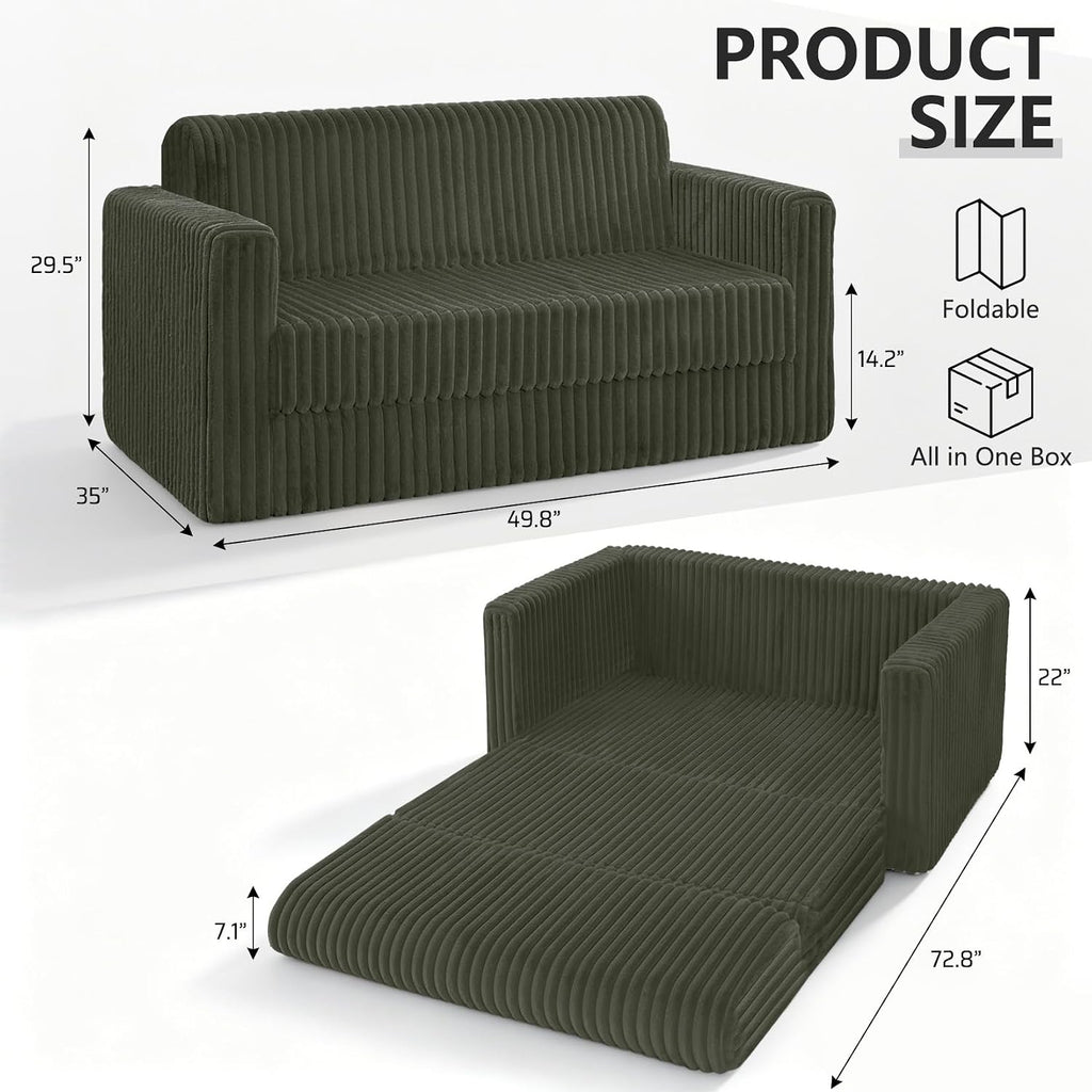 HABUTWAY Folding Sofa Bed, 2 in 1 Convertible Sleeper Chair with Armrest, Portable Fold Out Chair Bed, Comfy Floor Couch, Multi-Functional Lazy Sofa for Living Room Bedroom Dorm Home Office, Green