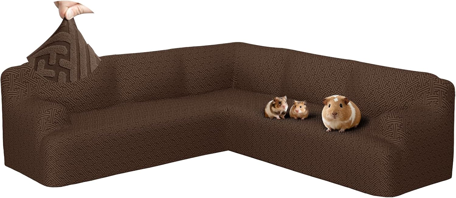 Sectional Couch Covers L Shape Sofa Cover 1-Piece Stretch Corner Couch Covers Non Slip Washable Sofa Slipcovers Soft Fleece Furniture Protector for Dogs Pet (Small, Dark Brown)