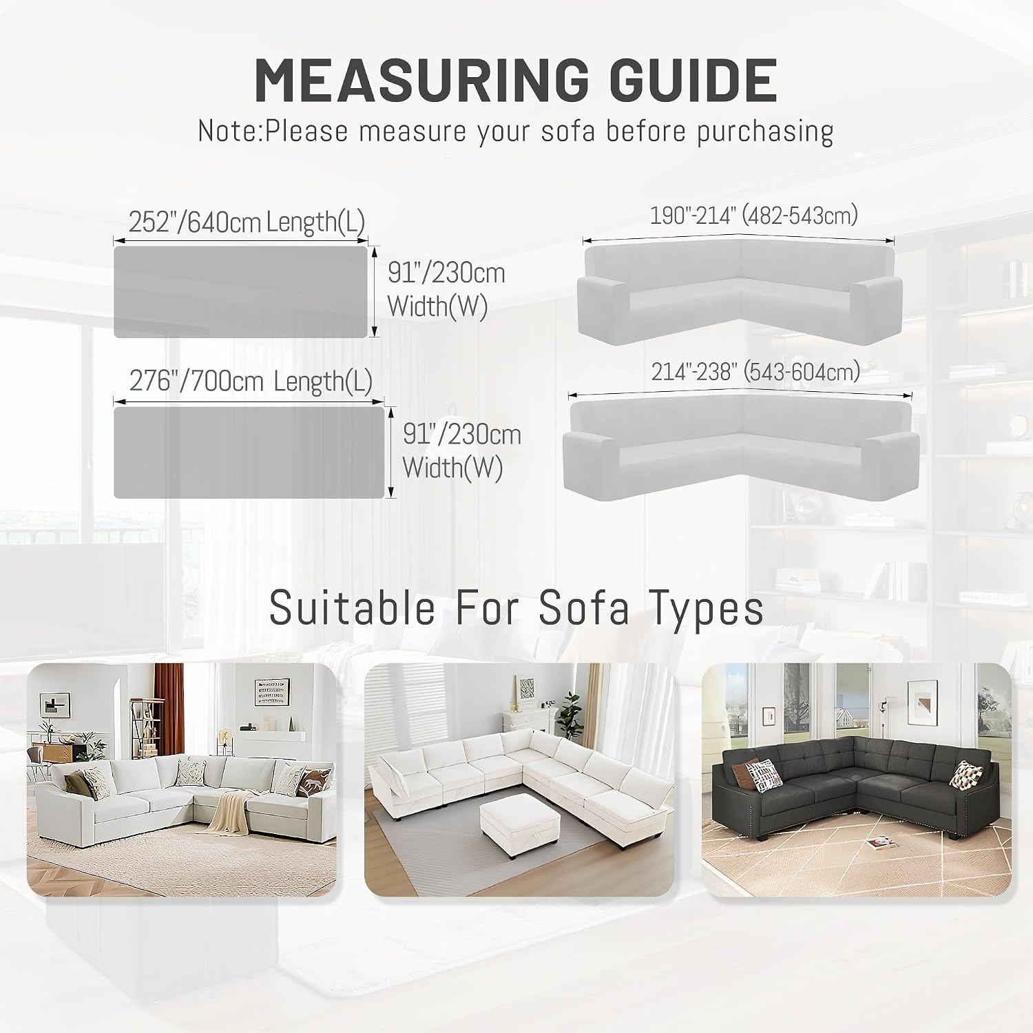 1OO% Waterproof Corner Sectional Couch Covers L Shape Chenille Sectional Sofa Cover with Tassel Soft Thick Washable Sofa Slipcover Furniture Protector for Dogs Pets (91' x 252', Air Grey)