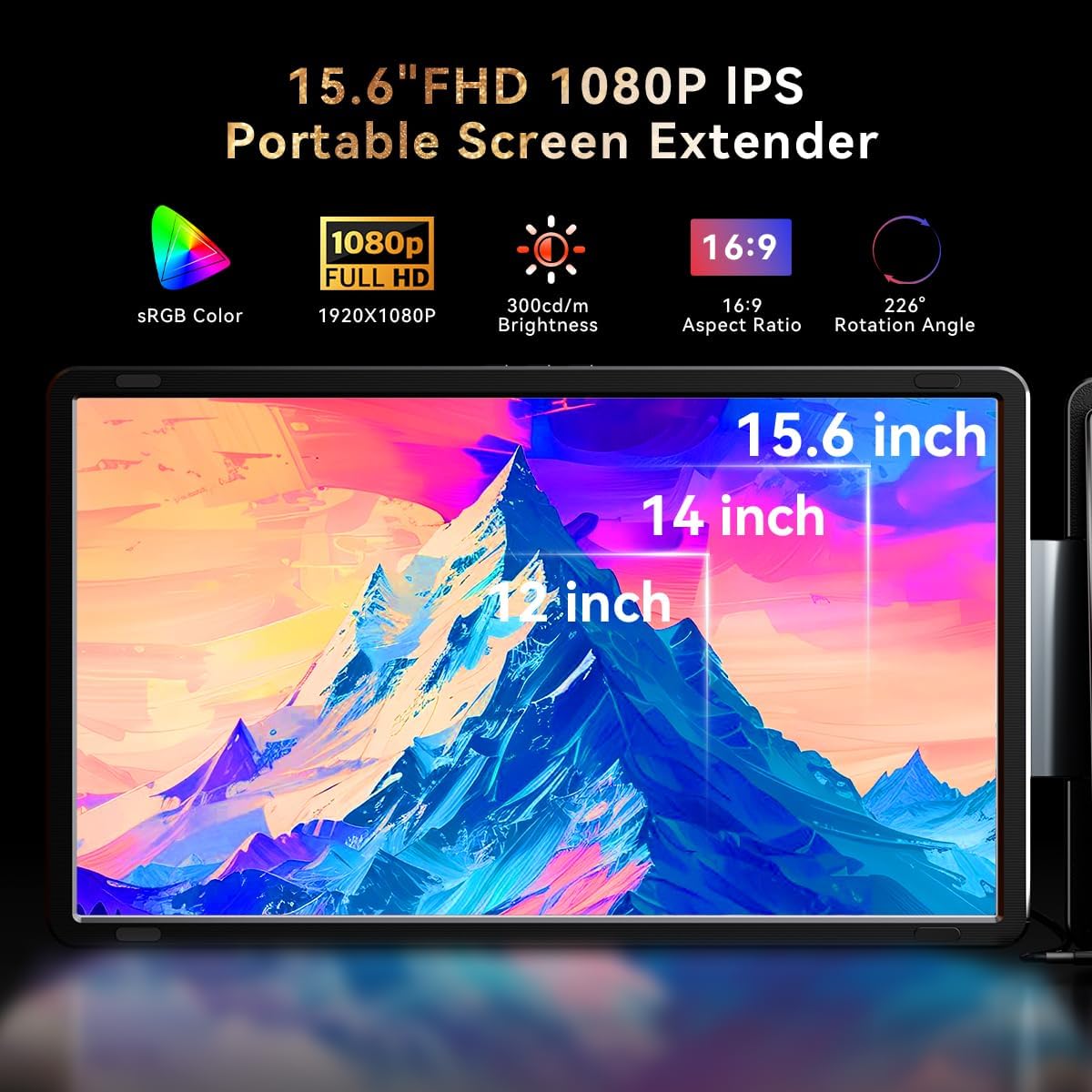 15.6' Laptop Screen Extender, FHD IPS Dual/Triple Screen Portable Monitor for Laptop 13-17.3', Plug n Play Extra Screen Detachable Laptop Monitor Extender for Win/Mac-S9H