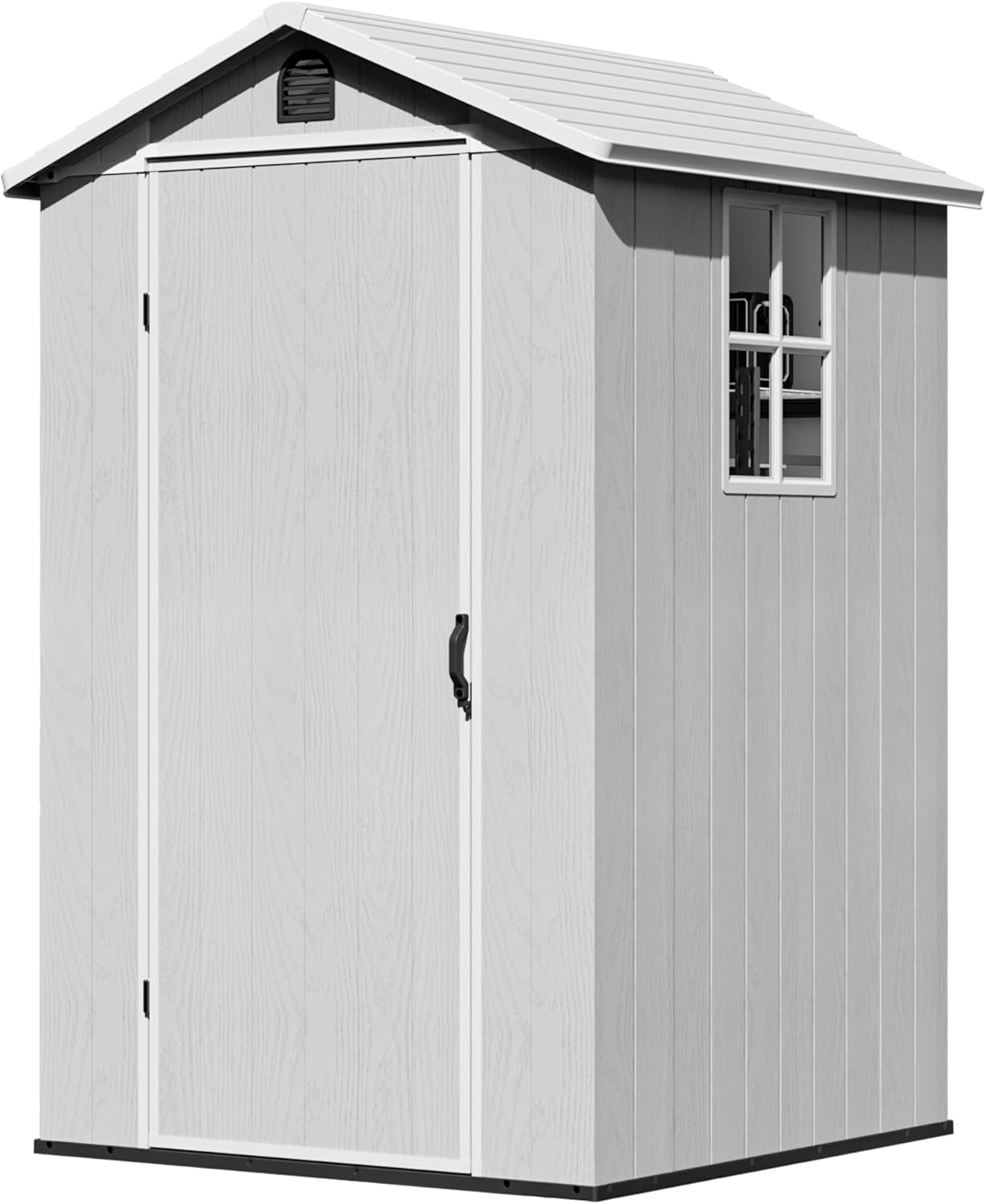 Greesum 4x4FT Plastic Storage Shed with Floor, Resin Outdoor Storaged Sheds with Lockable Door, All Weather Durable Tool Shed with Window and Vent, for Garden, Patio, Backyard, Light Gray