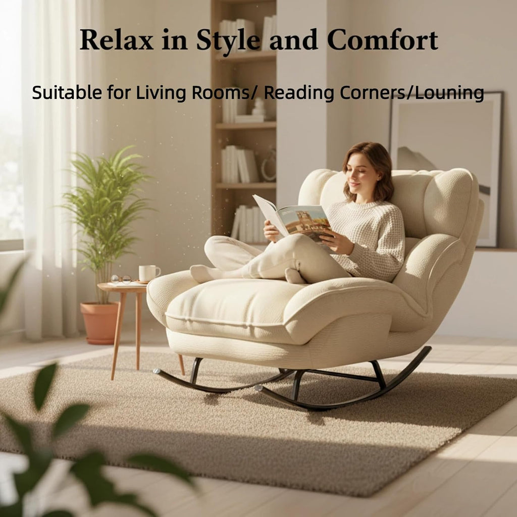 Sofa Rocking Chair Metal Frame with Adjustable Backrest Comfortable Decorative Chair Modern Ergonomic Sofa for Living Room Bedroom