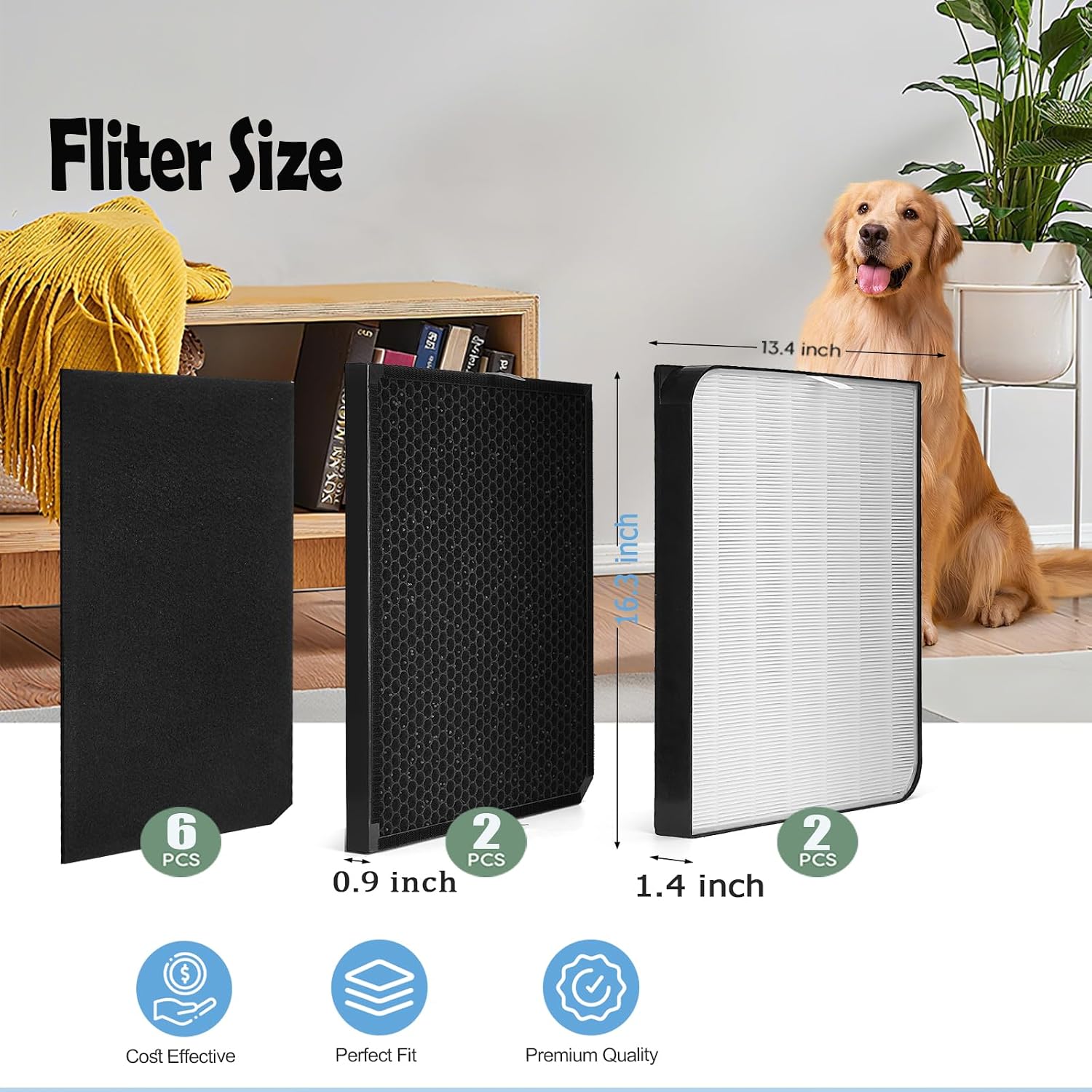 AD3500 Air Purifier Filters Replacement Set Compatible with AD3000 AD3500 AD3500i AD3000M AD3000Pro (2 High-Efficiency Filter, 2 Carbon Filters and 6 Pre-Filters) 10Pack Filter