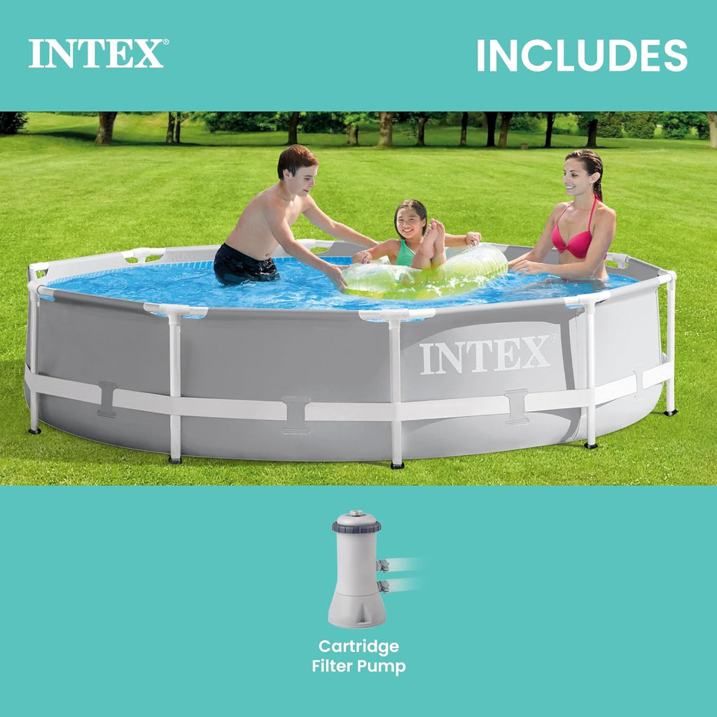 INTEX 26701EH Prism Frame Premium Above Ground Swimming Pool Set: 10ft x 30in – Includes 330 GPH Cartridge Filter Pump – SuperTough Puncture Resistant – Rust Resistant – 1185 Gallon Capacity
