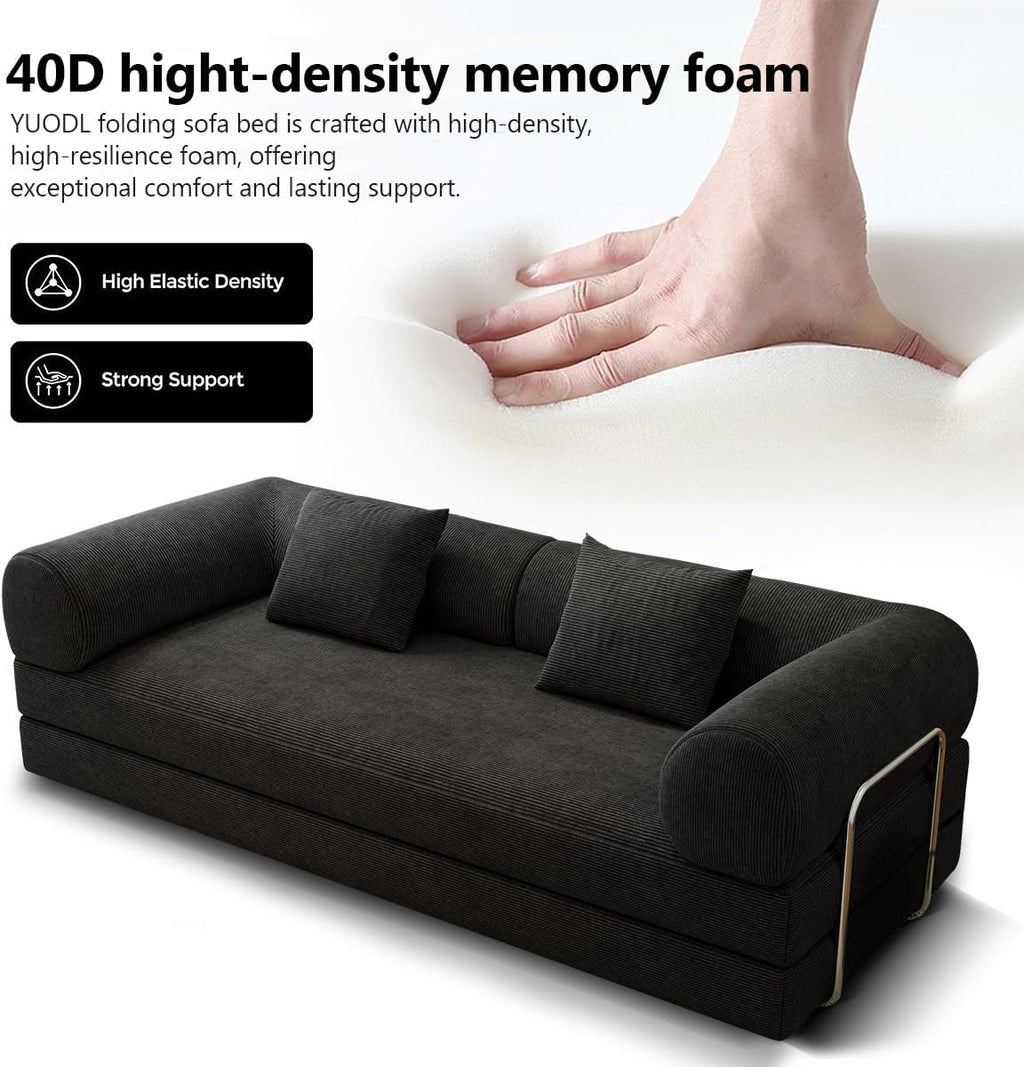 78.8' Modular Sofa Bed - 4-in-1 Convertible Design with Corduroy Fabric and High Density Sponge, Removable Cover and Fixed Frame
