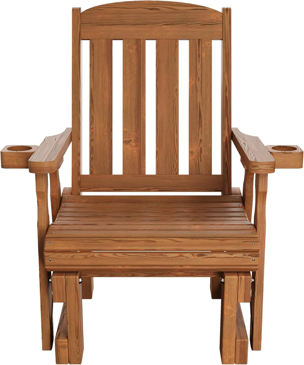 Amish Casual Heavy Duty 600 Lb Mission High Back Treated Glider Chair with Cupholders (Oak Stain)