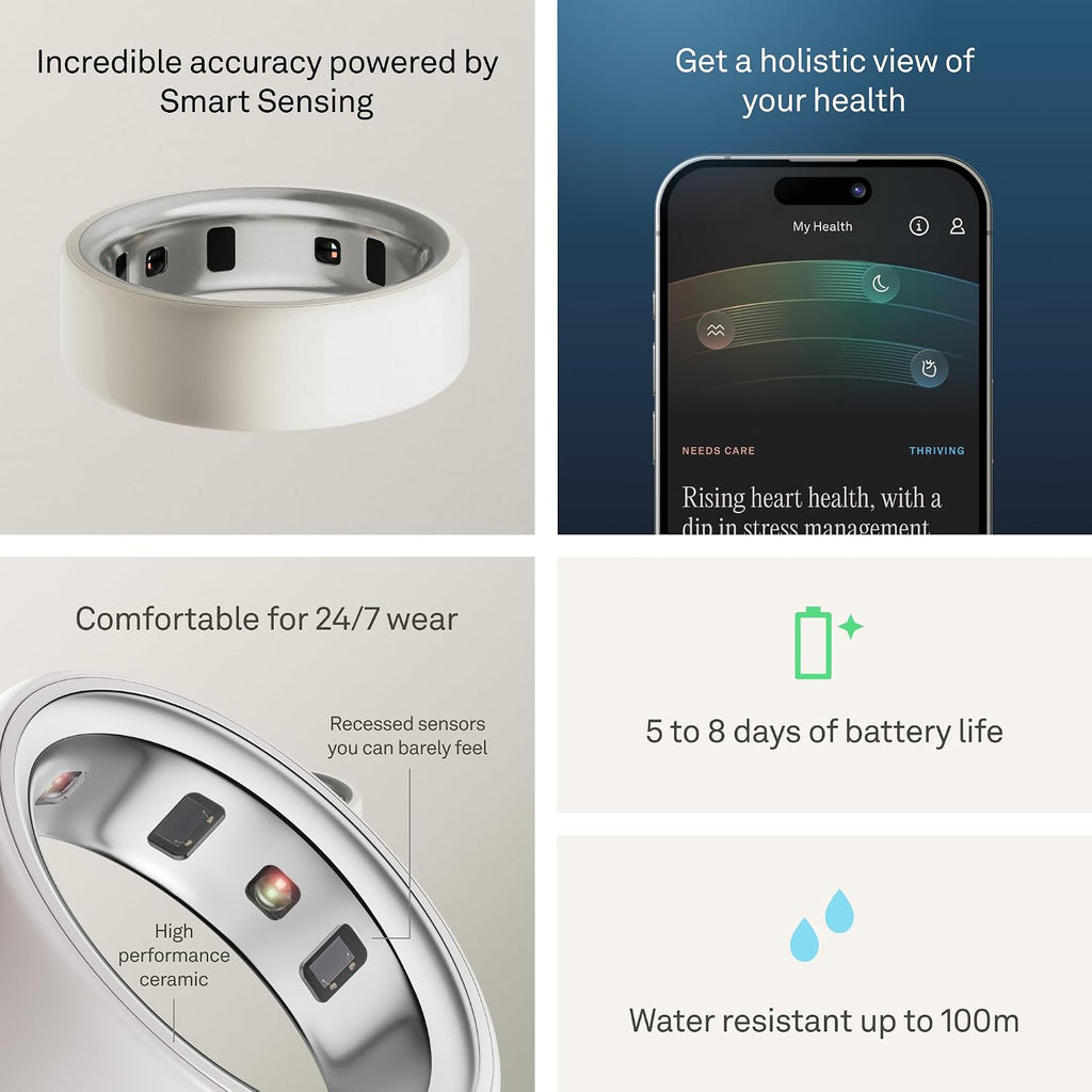Oura Ring 4 - Ceramic Cloud - Size 6 - Sleep, Activity, Women's Health, AI Advisor, Up to 8 Days of Battery Life, Size Before You Buy, Android & iOS Compatible