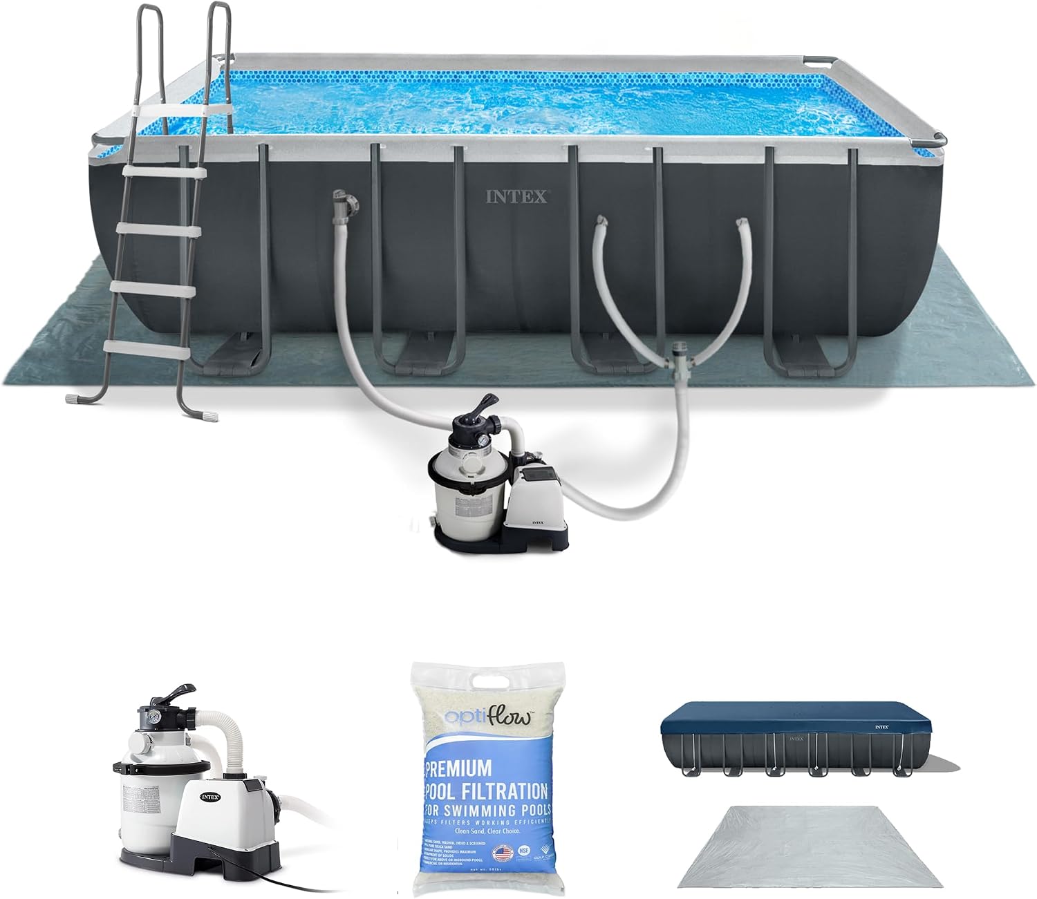 Intex 26355EH Ultra XTR 18ft x 9ft x 52in Above Ground Swimming Pool Set with Sand Filter Pump and OptiFlow 50lb Premium Filter Sand