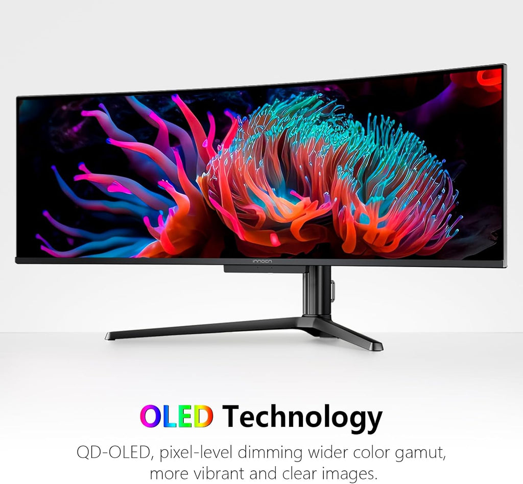 INNOCN 49' OLED Ultrawide Curved Monitor 5K2K 5120 x 1440p 144Hz, 0.03ms, Computer Monitor for AI PC, USB Type C 90W, HDMI 2.1, DisplayPort, USB Hub, Speakers, Adaptive-Sync, Adjustable Stand, Black