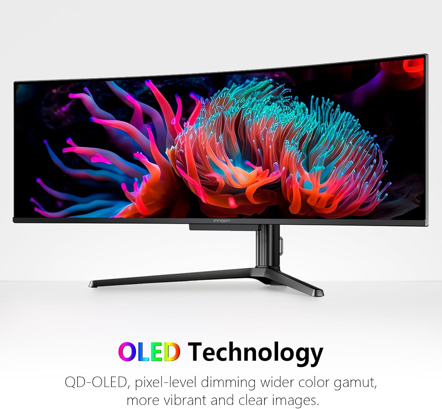 INNOCN 49' OLED Ultrawide Curved Monitor 5K2K 5120 x 1440p 144Hz, 0.03ms, Computer Monitor for AI PC, USB Type C 90W, HDMI 2.1, DisplayPort, USB Hub, Speakers, Adaptive-Sync, Adjustable Stand, Black