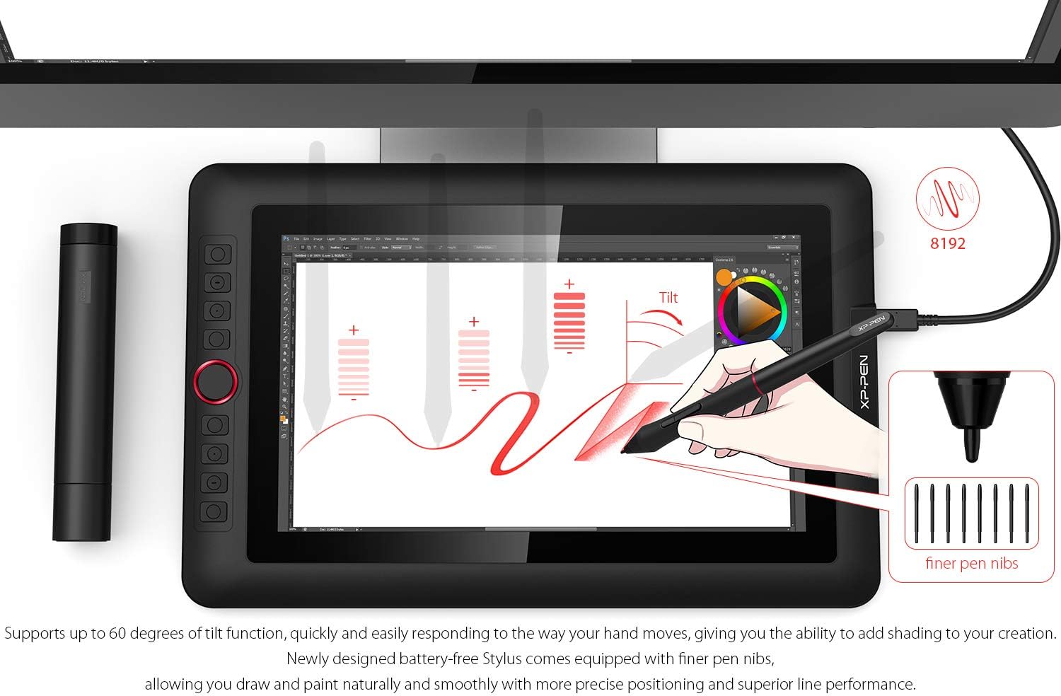 XPPen Drawing Tablet with Screen Full-Laminated Graphics Drawing Monitor Artist13.3 Pro Graphics Tablet with Adjustable Stand and 8 Shortcut Keys (8192 Levels Pen Pressure, 123% sRGB)